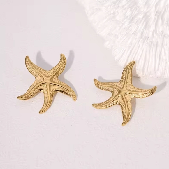 Golden Starfish Earrings - Picture 7 of 9
